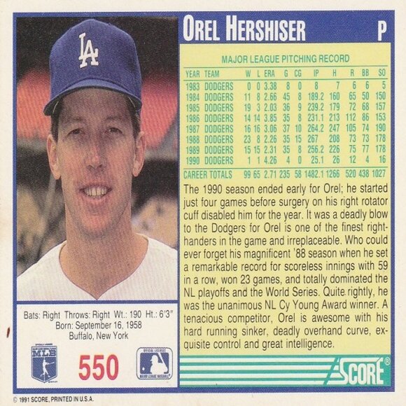 Orel Hershiser MLB Card Collection - Picture 9 of 9